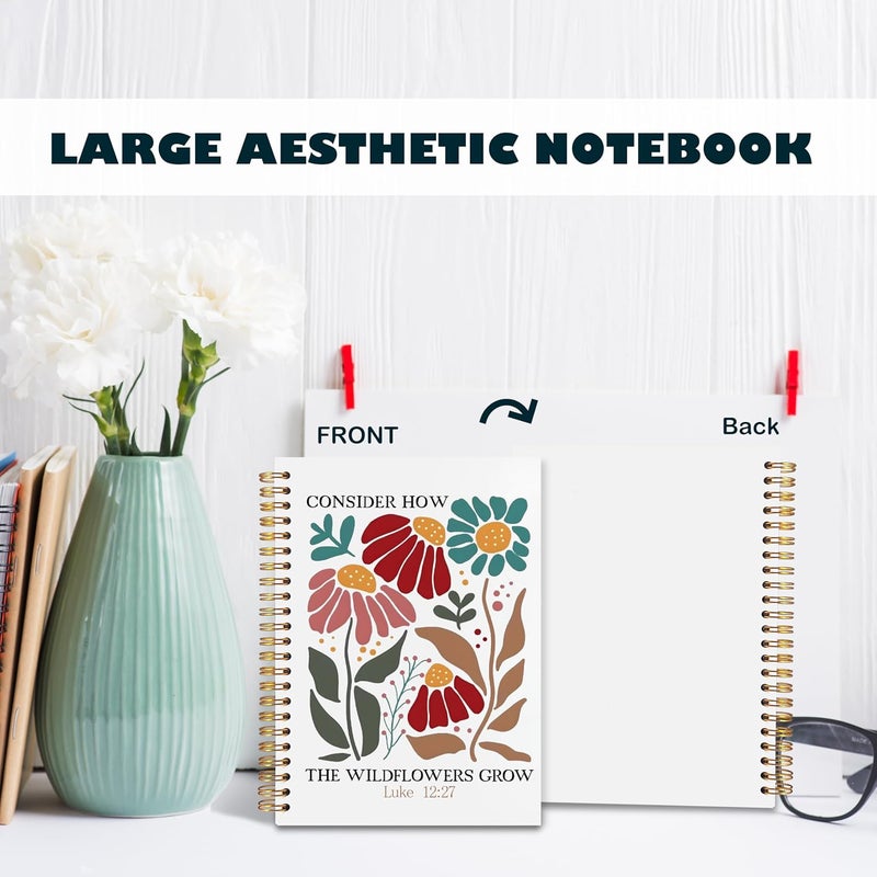 BearCake Boho Floral Christian Notebook Journal, Inspirational Christian Gifts for Women, Luck 12:27 Bible Religious Journal for Women, Flower Scripture Hardcover Spiral Notebook 5.5x8.3 - Image 4